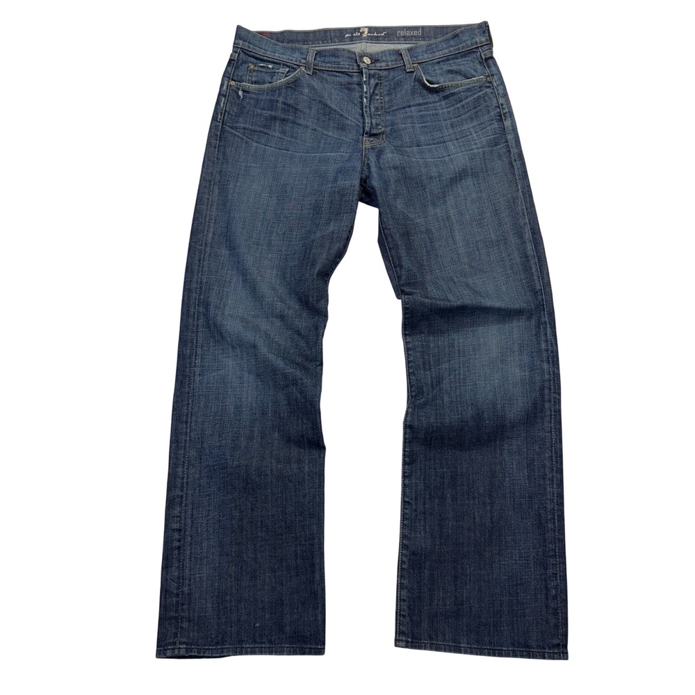 7 For All Mankind Relaxed Jeans Mens 36 Blue Distressed Straight Denim Y2K